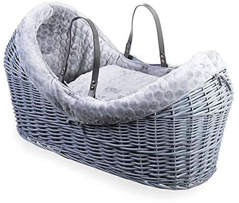 Clair de Lune Marshmallow Wrapover Grey Wicker Noah Pod | Integrierte Kapuze | Inklusive Griffen, Decke, gepolstertem Futter und hypoallergener Matratze | Geeignet ab Geburt | 76 x 29 x 45 cm (Grau)