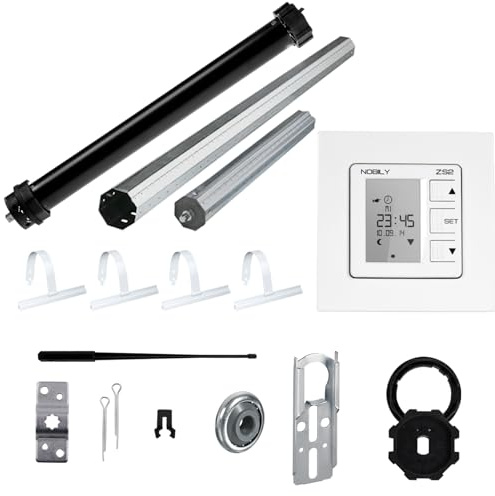 NOBILY Rolladen-Komplett-Set Rolladenmotor P5 20/15-60 (Zugkraft 20Nm/50kg) für 60mm Achtkantwelle + Zeitschaltuhr ZS2 + Mechanik-Set, Gesamtlänge bis1,50 Meter