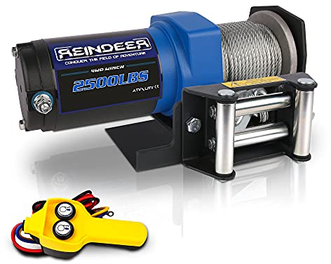 REINDEER Nuevo cabrestante de 12 V, capacidad de carga de 2500 libras, kit de cabrestante eléctrico para ATV UTV cable de acero con cable Hawse Fairlead impermeable IP67 con controles remotos de mano