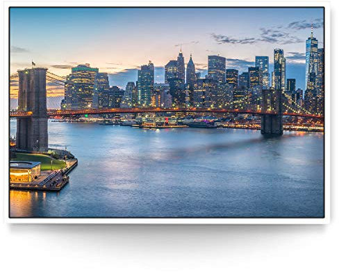 Wandbild Skyline Brooklyn Brigde New York - 150cm x 100cm Leinwand auf 2cm Keilrahmen mit Schattenfugenrahmen weiß