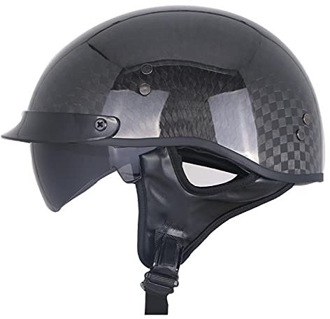 12K Carbon Faser Helm Motorrad Half Face Open Vintage Jet-Helm Helm Roller Pilot Crash Helm Herren und Damen Sommerhelm ECE-zertifiziert (55-62cm),B,M