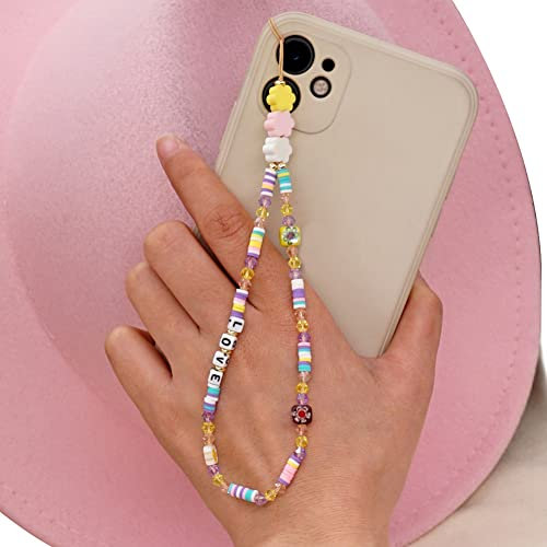 Herbests Handykette Perlen Handyanhänger, Böhmische Bunte Perlen Telefon Kette Strap Acryl Lächeln Stern Perlen Handy Lanyard Telefon Anhänger Universale Lanyard Handy Schmuck Hängen Chian für Frauen