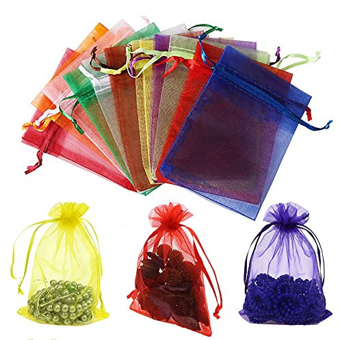 DAIRF 50 Stück Organza Geschenktüten, 10x15 cm Hochzeitsgeschenktüten Party Geschenktüten, Organza Kordelzugbeutel Bunt, Organza Geschenktüte für Weihnachten, Konfettibeutel,Süßigkeiten Netzbeutel