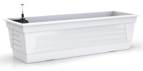 Plastard Blumenkasten 80 cm Weiß - Balkonkasten mit Bewässerungssystem | BPA-Frei - Witterungs- UV- & frostbeständig Pflanzkübel für Balkon, Garten & Terrasse Pflanzkasten mit Wasserstandsanzeiger