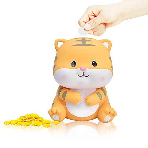 Caja de Ahorros Tigre, Linda Caja de Monedas Reutilizable en Forma de Tigre, Alcancía de Plástico para Niños, Niñas, Festivales