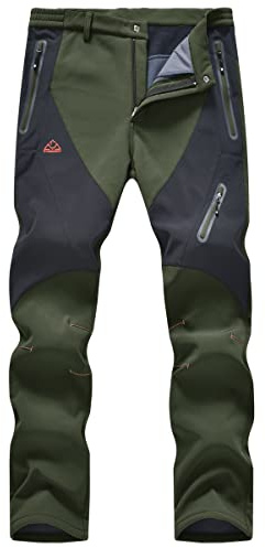 Rdruko Men's Fleece Lined 4 Zip Pockets Trousers | Winter Thermal Waterproof Outdoor Hiking Walking Fishing Camping Work Ski Pants Partial Elastic Waist Warm Softshell Workwear