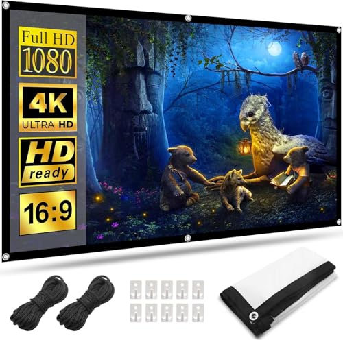 84 Zoll Beamer Leinwand, Tragbare Waschbare Milchseide Stoff, Faltenfrei 16:9 4K HD Doppelseitig Faltbar, 160° Betrachtungswinkel, Einfache Montage Mit Haken, Ideal für Heimkino und Outdoor Camping