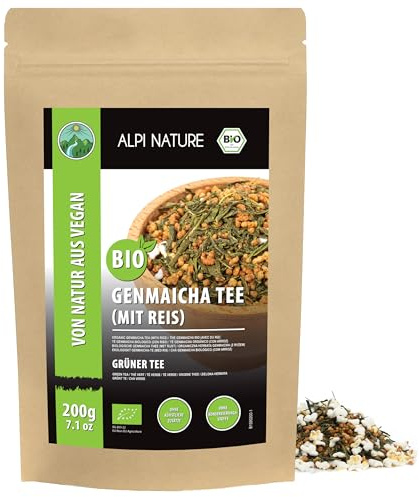 Alpi Nature Genmaicha Te Verde BIO 200g, Tè Verde Giapponese con Riso Tostato, Naturalmente Caffeinato