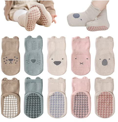 DRESHOW Bebés Calcetines Antideslizantes Calcetines de Tripulación de Tobillo con Agarres Calcetines de Algodón de Dibujos Animados para Bebé Niñas Niños