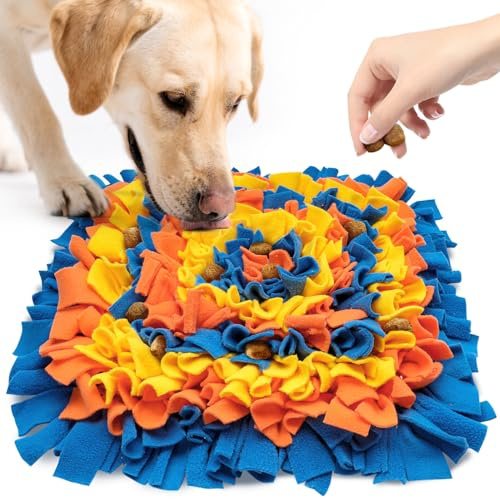 LIVEKEY Pet Snuffle Mat for Dogs, Dog Feeding Mat, Nosework Training Mats for Foraging Instinct Interactive Puzzle Toys (Blue&Orange&Yellow)