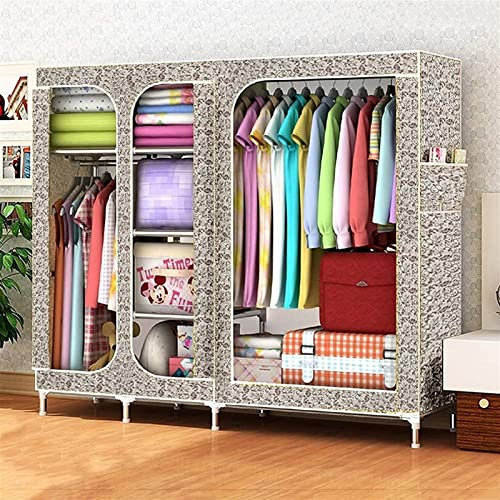 Tragbarer Kleiderschrank aus Stoff,Kleiderschrank,Schlafzimmer,Zuhause,einfacher Ochsenstoff,Stoff,Stahlrahmen,Stahlrohr,kräftig,verstärkt,einzeln,vollständig geschlossen,mit Reißverschluss,