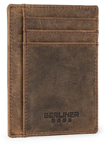Berliner Bags Vintage Kartenetui Karl, Kreditkartenetui aus Leder, Slim Portemonnaie mit TÜV-geprüfter RFID-Schutz und ID-Sichtfenster, für Herren - Braun