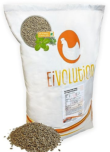Eivolution Bio-Hühnerfutter Pellets 28 kg - Oregano - Alleinfutter | Naturland zertifiziertes Geflügelfutter mit Oregano Kräutermix aus Eukalyptus, Thymian und Minze für die Verdauung