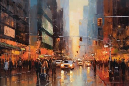 Acryl-Bild 90 x 60 cm: Digitale Malerei von Menschen, die auf der Straße in New York City, USA, gehen (207733339)