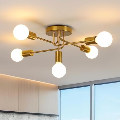 DELIPOP Lampadario Sputnik, 5 Luci Plafoniera Soffitto E27, Lampada da Soffitto Vintage in Metallo per Soggiorno, Camera da Letto, Cucina, Sala da Pranzo, Corridoio