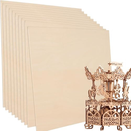 SHUESS Lot de 16 panneaux de contreplaqué - 300 x 300 x 3 mm - Pour travaux manuels, contreplaqué, bois de tilleul non traité, aggloméré pour bricolage, modélisme, gravure laser, peinture, art