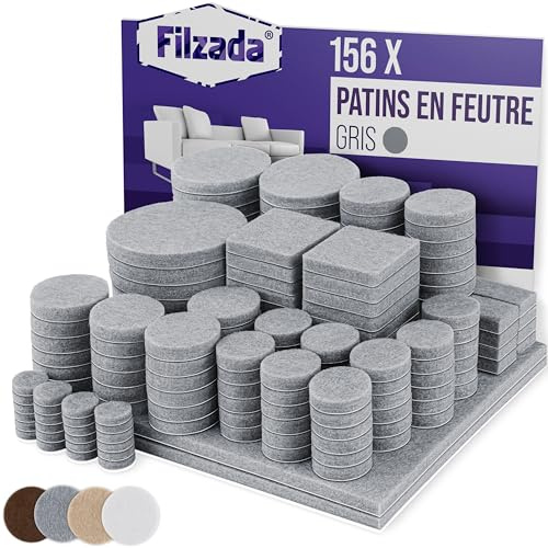 Filzada® Filzgleiter Selbstklebend Set 156 Stück Grau - Möbelgleiter Filz | Stuhlgleiter eckig & rund - Ideale Klebkraft - Bodenschutz Parkett, Laminat, Fliesen, Vinyl - geräuscharm