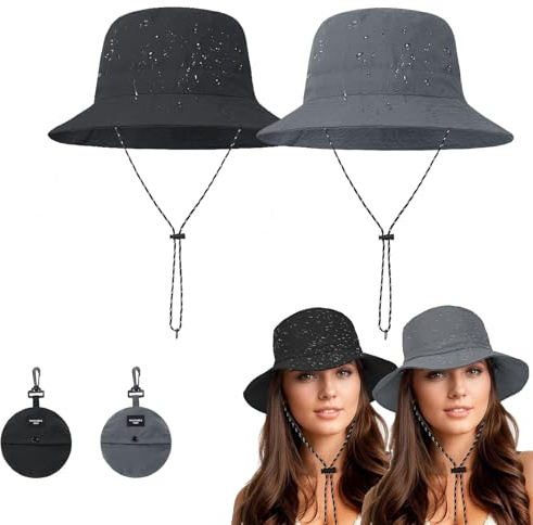 ZZHBSR Sonnenhut Damen 2pcs Fischerhut Herren Regenhut Bucket Hat Faltbar Wasserdicht Anglerhut UV-Schutz mit verstellbarem Kinnband Wanderhut Sonnenschutz für Outdoor