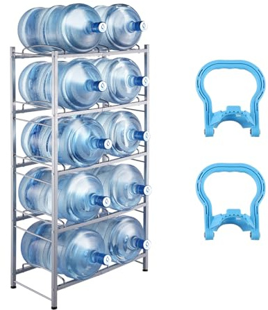 VEVOR Portabottiglie a 5 Livelli, in Ferro da 18,9 L, a Doppio Livello per 10 Bottiglie, Portabrocche per Acqua Resistente per Cucina, Ufficio, Soggiorno, Argento