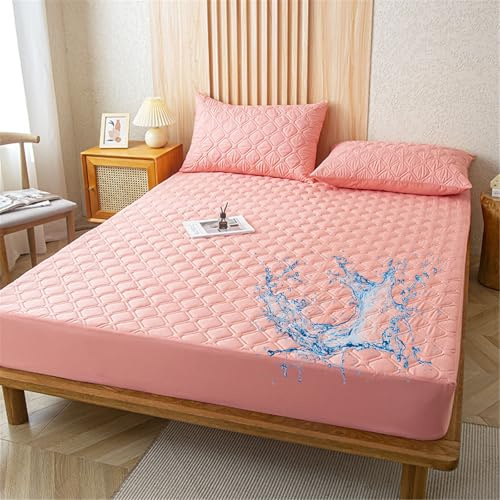 Odot Gesteppte Spannbettlaken Wasserdicht Weicher Verdickter Matratzenschoner Rutschfester Doppeltes Einzelbett bettspanntuch Topper-Overlays Spannbetttücher, Einfarbig (Rosa,180x200+28cm)