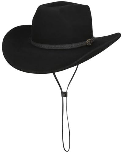 Lipodo Cascona Westernhut Filzhut Wollhut Ledergarnitur Made in Italy Unisex Herbst Winter schwarz L (58-59 cm)