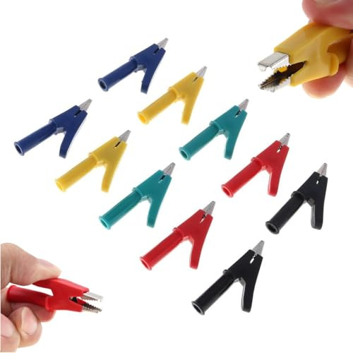 Smgda 10Pcs Crocodile Clips, Alligator Clips Electrical Test Clamps with 4mm Banana Jack & Insulated Cover, 30A Nickel Brass Banana Plug Test Lead Clip for Multimeter Car Electrical Test (5 Colors)