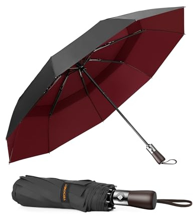 TECKNET paraguas plegable, un paraguas plegable antiviento con 9 varillas resistentes y tejido impermeable 210T,Este paraguas automático es adecuado tanto para días soleados como lluviosos