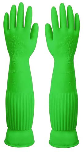MIN-XL Guanto in gomma per lavastoviglie, impermeabile e resistente all'olio, adatto per la pulizia della cucina, lavaggio dei vestiti, pulizia della casa, lavaggio in lavastoviglie 45CM (Verde, S)