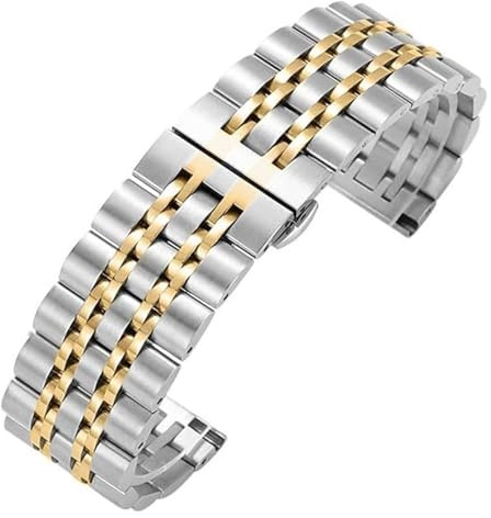 ERVDKXCOI Uhrenarmband Massiv Edelstahl Uhrenarmband Armband Uhrenarmbänder Edelstahl-Ersatzarmband 20 mm 22 mm Universal-Armband Business-Armband(Silvergold,20mm)