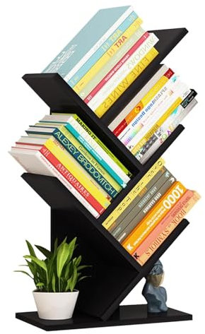Libreria ad Albero, Libreria Multiuso da appoggio, Libreria da Pavimento Scaffale a 4 Livelli, Libreria da Tavolo Autoportante Libera da Pavimento, Libro da Esposizione M,Nero,Taglia Unica Octopus