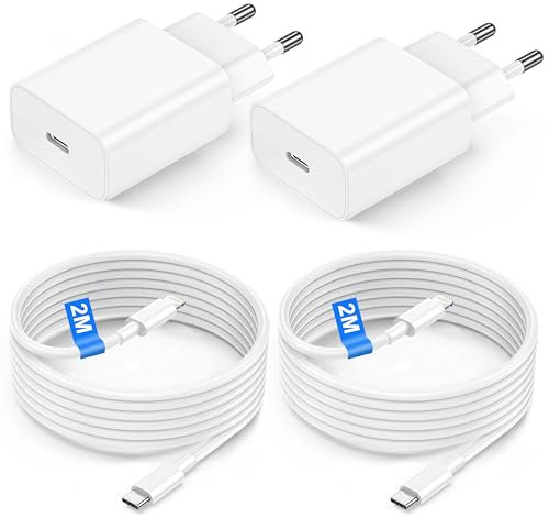Chargeur Rapide 20W 4-Pack pour 14/14 Pro Max/14 Plus/13/12/11/SE/Mini/X/XS/XR - USB C Prise et 2M Câble Secteur USBC Mural Type C Alimentation Adaptateur