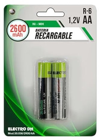 Pilas Recargables R6 AA 1,2V, 2 Unidades, Ideales para Dispositivos electrónicos y Juguetes.