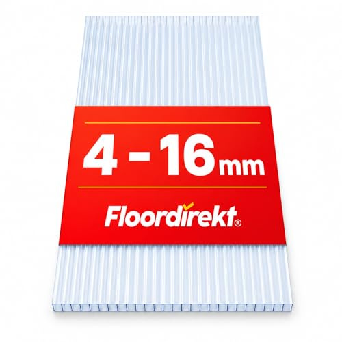 Floordirekt Hohlkammerplatte Stärke: 16 mm, 60,5 x 121 cm, Transparent Stegplatten Doppelstegplatten aus Polycarbonat - Hohlkammerplatten für Garten, Gewächshaus & Modellbau