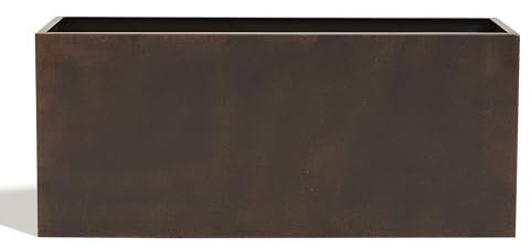 Grand pot de fleurs rectangulaire en métal pour jardin intérieur et extérieur avec trous de drainage et grilles d'aération Marron 77 x 28 x 33 cm