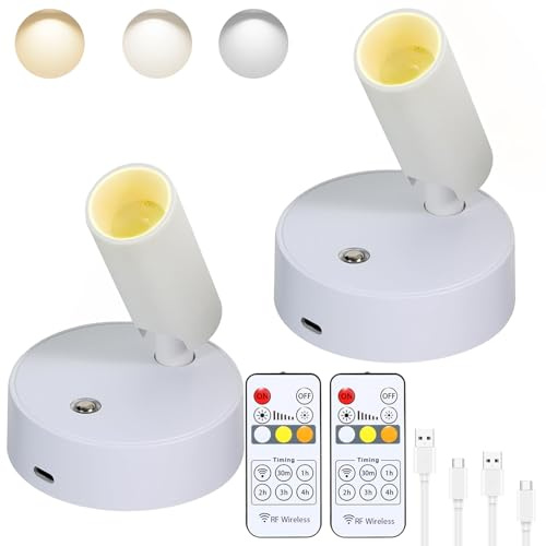 Drahtlose LED-Scheinwerfer innen mit Fernbedienung, Uplights, Dimmbare Bildlicht, Batteriebetrieben mit Timer, Wiederaufladbare Spotlichter, Innen-Akzent-Uplighting für Pflanzen, Wand, Kunst, 2 Stück
