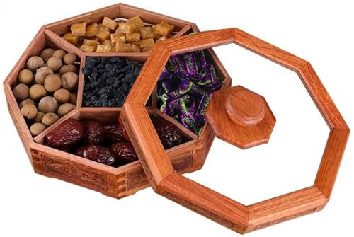 Cuenco de madera para frutos secos con tapa, bandeja para servir para sala de estar, cuenco de frutos secos para el hogar, caja de frutas secas