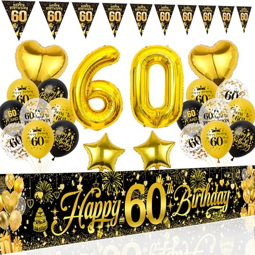 Xietaea Deko 60. Geburtstag Mann Frau, Geburtstagsdeko Luftballons Banner | Stoff Banner 270 x 45 cm, Geeignet für den Innen- und Außenbereich, Große Zahlenballons