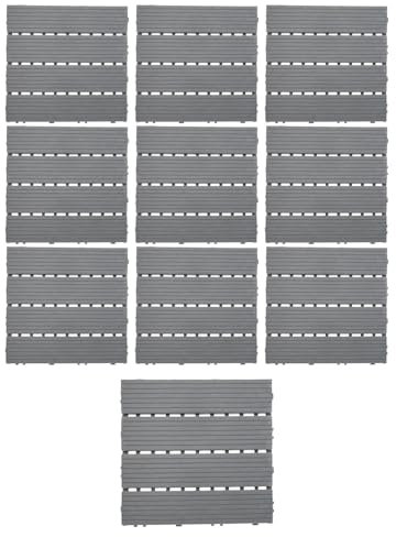 10 Piastrelle da Giardino in Plastica 30x30 cm – PVC Grigio, Pavimento Ad Incastro, Tagliabile, Copertura Totale 0.9 m²
