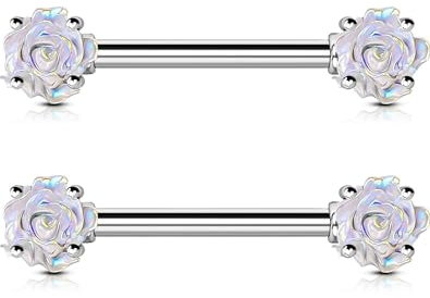 OUFER Body Piercing Nippelpiercing 2PCS 316L Stainless Steel Nipple Barbell Nipple Rings Flower Nipple Piercing Jewellery 14MM Nippelbar for Women