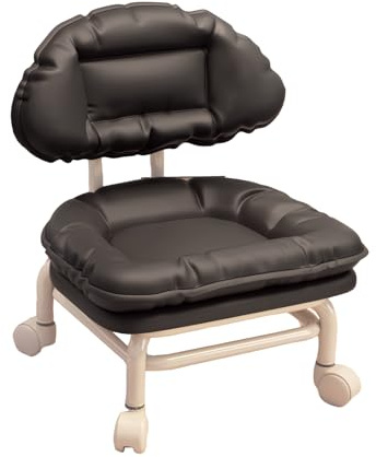 Taburete Con Ruedas Y Respaldo, Asiento Impermeable Con Ruedas, Giratorio 360°, Silencioso Y Antideslizante, Apto Para Garaje, Oficina Y Hogar (Negro)