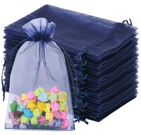 jijAcraft Saquitos de organza azul marino, 10 x 15 cm, bolsas de regalo con cordón, transparentes, 100 unidades, bolsas de organza para bodas, para rellenar, regalo de caramelo