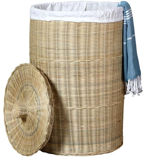 Wäschekorb mit Deckel – Geflochten Rattan, 50 l Wäschesammler | Aufbewahrung, Aufbewahrungsbox Aufbewahrungskorb