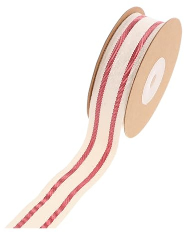 Gogogmee Nastro da per le feste: nastro di cotone a righe rosse e bianche da 2,5 cm/10 iarde - Decorazione per regali di Natale e - Passamaneria da cucito in grosgrain