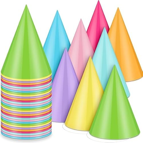 TMZELOA Set 40 Cappellini Party – Partyhüte Karton colorati, 8 colori con elastico – Festa compleanno bambini e adulti, decorazioni fai-da-te per eventi, scuola, carnevale