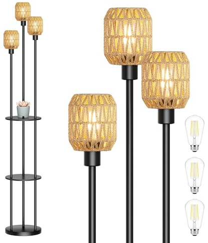 YooShine Stehlampe Wohnzimmer Vintage 3-flammige für Schlafzimmer und Büro