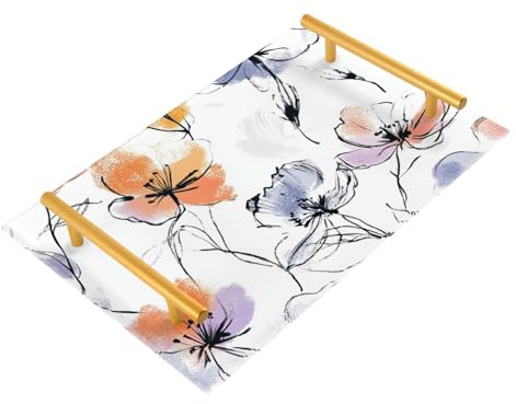 Impressionist Flowers - Bandeja decorativa para alimentos con asas, bandeja para servir joyas, perfumes, charolas para servir comida