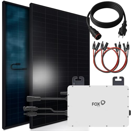 SUNNIVA 920W Balkonkraftwerk BIFAZIAL FULLBLACK komplett Steckdose FoxESS 800W Wechselrichter, PV Solaranlage, 2x 460W Glas-Glas Solarmodule, inkl. 5m Kabel, Bluetooth WIFI, Komplettset
