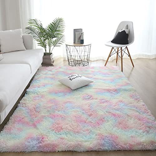 Tappeto a pelo lungo antiscivolo di lusso, 180 x 180 cm, morbido tappeto peloso per soggiorno, bambini, decorazione per la casa, multicolore, in lana artificiale