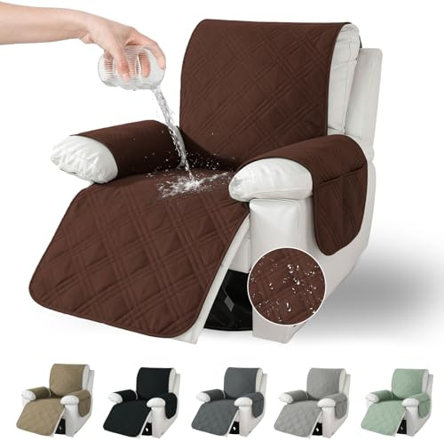 Jinfanshurich Sesselschoner mit Taschen, Rutschfester & Waschbarer Sesselüberwurf für Relaxsessel & Fernsehsessel, Perfekter Schutz vor Tierhaaren, Flecken & Abnutzung (Braun)