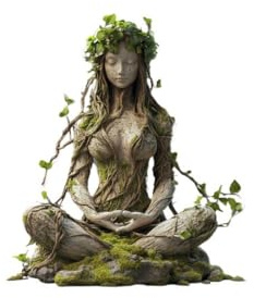 WildOath Statua da meditazione da giardino, scultura in resina ricoperta di muschio con edera, finitura in pietra grigia, arte decorativa zen per interni ed esterni